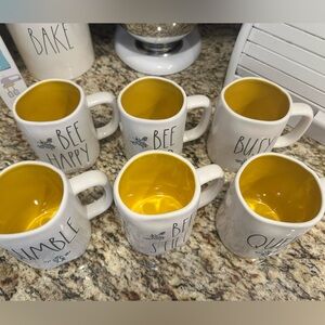 Rae Dunn White and Yellow Bee Mugs Set (6)